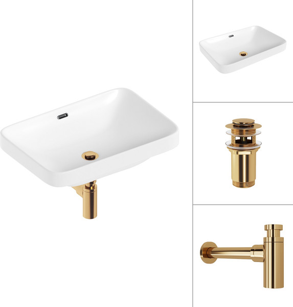 Изображение товара Умывальник Lauter 21441B + клапан 21190G + сифон 21635G (золото)