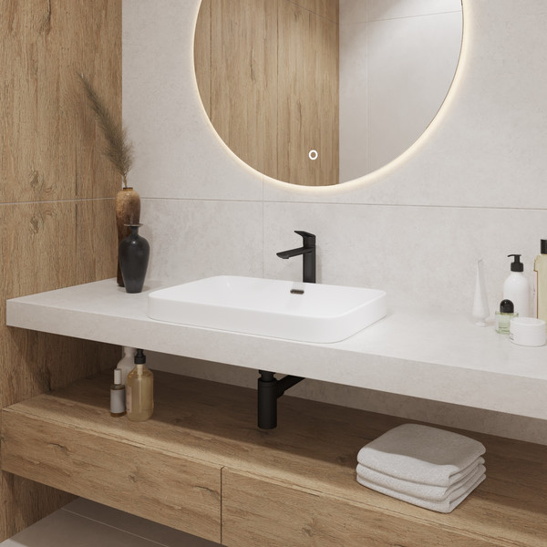 Изображение товара Умывальник Lauter 21441B + клапан 21190B + сифон 21635B (черный матовый)