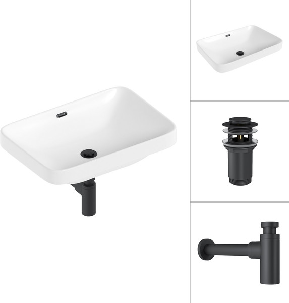 Изображение товара Умывальник Lauter 21441B + клапан 21190B + сифон 21635B (черный матовый)