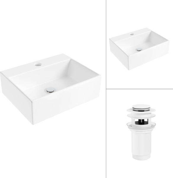 Изображение товара Умывальник Lauter 21344 + клапан 21190W + сифон 21635W (белый матовый)