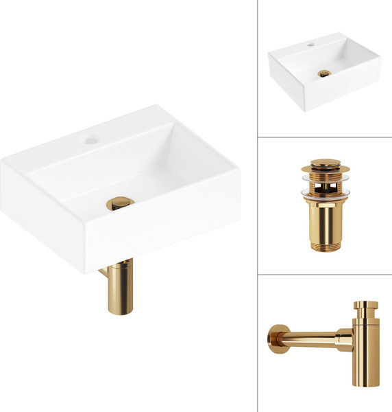 Изображение товара Умывальник Lauter 21344 + клапан 21190G + сифон 21635G (золото)