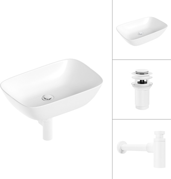 Изображение товара Умывальник Lauter 21454 + клапан 21190W + сифон 21635W (белый матовый)