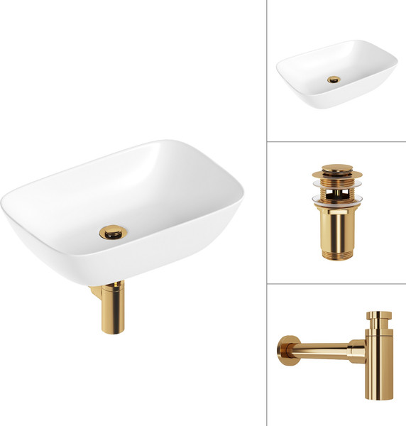 Изображение товара Умывальник Lauter 21454 + клапан 21190G + сифон 21635G (золото)
