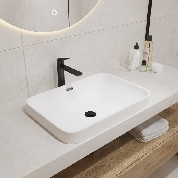 Изображение товара Умывальник Lauter 21441B + клапан 21190W + сифон 21635W (белый матовый)