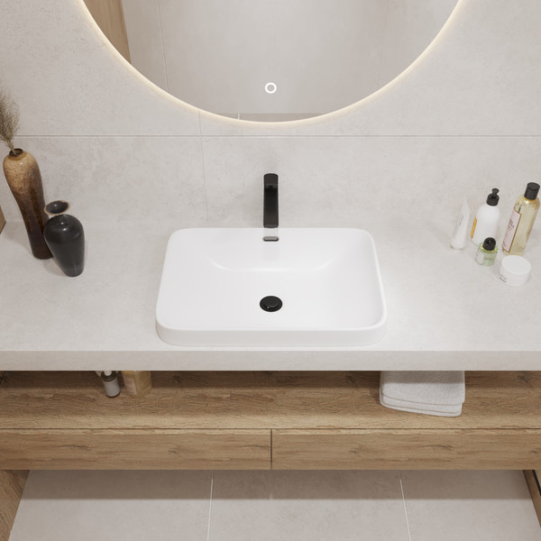 Изображение товара Умывальник Lauter 21441B + клапан 21190W + сифон 21635W (белый матовый)