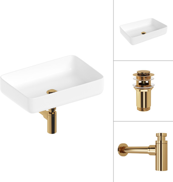 Изображение товара Умывальник Lauter 21487-50 + клапан 21190G + сифон 21635G (золото)