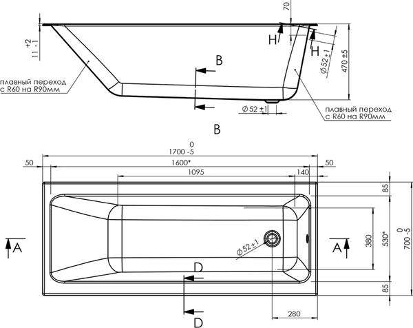 Изображение товара Ванна акриловая Cersanit Crea 170x70 / 64870