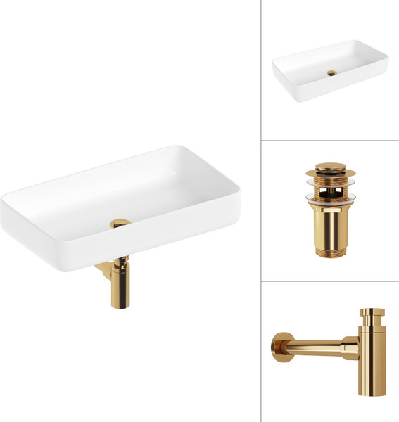 Изображение товара Умывальник Lauter 21487-60 + клапан 21190G  + сифон 21635G (золото)