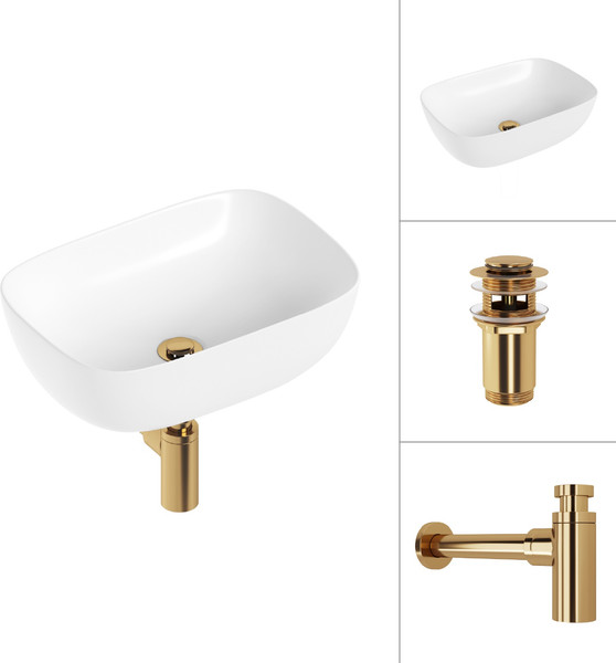 Изображение товара Умывальник Lauter 21493A + клапан 21190G + сифон 21635G (золото)