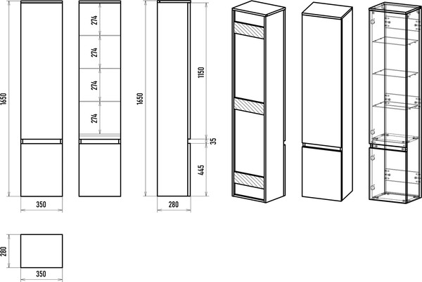 Изображение товара Шкаф-пенал для ванной Brevita Victory 35 / VIC-05035-500R
