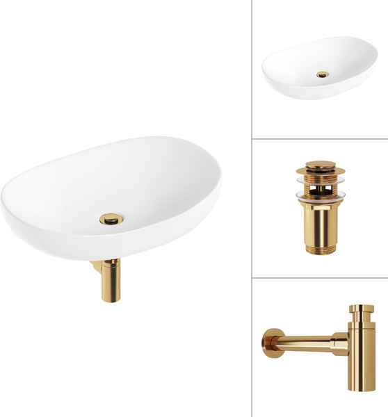 Изображение товара Умывальник Lauter 21502 + клапан 21190G + сифон 21635G (золото)