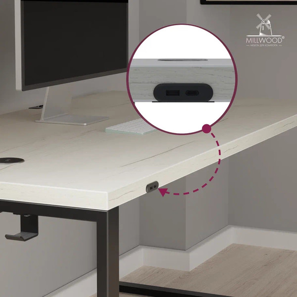 Изображение товара Компьютерный стол Millwood Каир Смарт 160x80x74.2 (дуб белый Craft/металл черный)