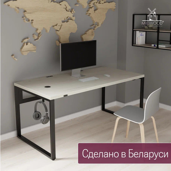 Изображение товара Компьютерный стол Millwood Каир Смарт 160x80x74.2 (дуб белый Craft/металл черный)