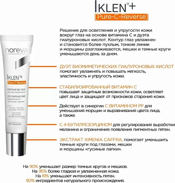 Изображение товара Крем для век Noreva Иклен+ Pure-C-Reverse Регенерирующий для сияния кожи (15мл)