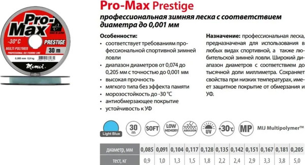 Изображение товара Леска монофильная Momoi Pro-Max Prestige 0.074мм (30м)