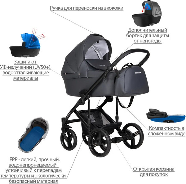 Изображение товара Детская универсальная коляска Bebetto Magnum Light Pro 2 в 1 (04, рама черная)