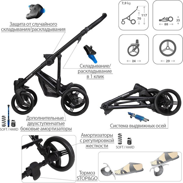 Изображение товара Детская универсальная коляска Bebetto Magnum Light Pro 2 в 1 (05, рама черная)