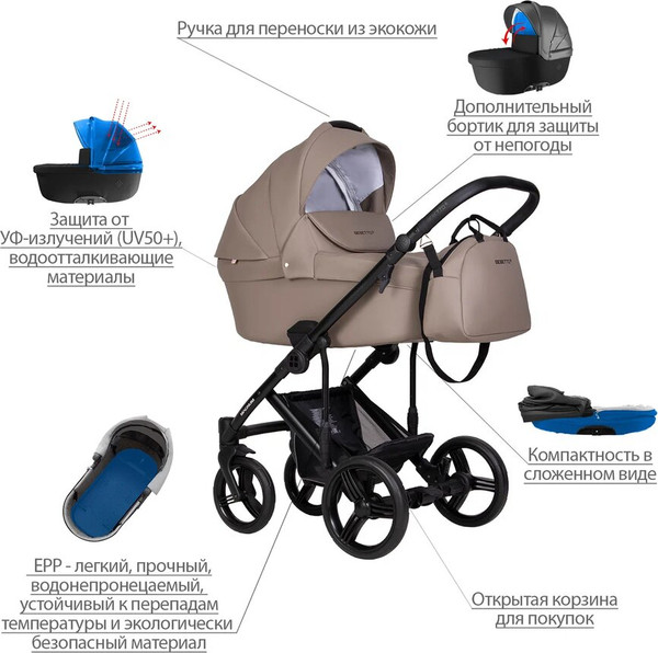 Изображение товара Детская универсальная коляска Bebetto Magnum Light Pro 2 в 1 (05, рама черная)