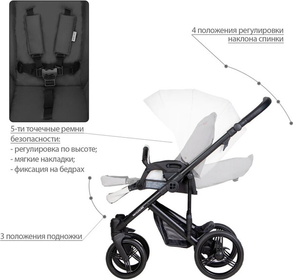 Изображение товара Детская универсальная коляска Bebetto Magnum Light Pro 2 в 1 (07, рама черная)