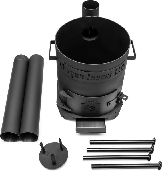 Изображение товара Печь-мангал Chugun Invest Усиленная 2мм (22л, с дымоходом и зольником)