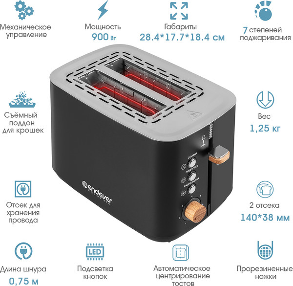 Изображение товара Тостер Endever Skyline ST-124 (черный)