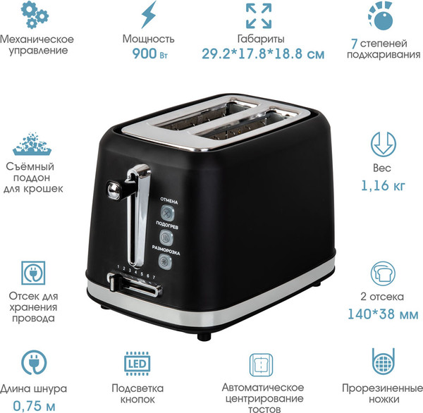Изображение товара Тостер Tuarex TK-6004 (черный/стальной)