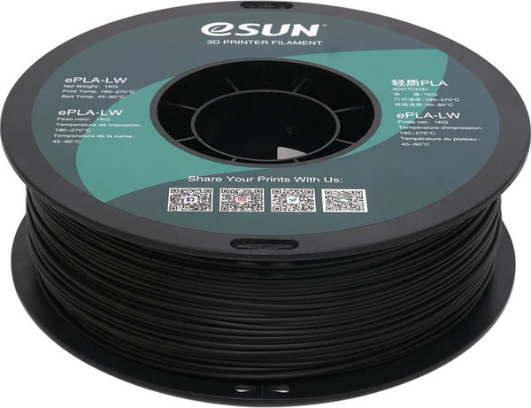 Изображение товара Пластик для 3D-печати eSUN ePLA-LW Filament / т0035934 (1.75мм, 1кг, черный)