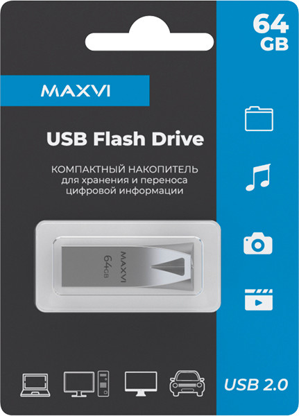 Изображение товара USB flash накопитель Maxvi MK2 64GB 2.0 (металлик/серебристый)