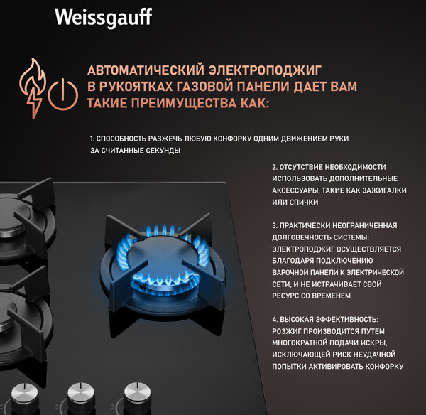 Изображение товара Газовая варочная панель Weissgauff HG 430 BGH
