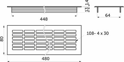 Изображение товара Решетка вентиляционная AKS 480x80 (алюминий, серебристый)