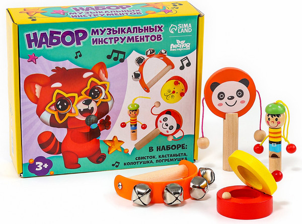 Изображение товара Музыкальная игрушка Лесная мастерская Свистулька, кастаньета, колотушка, погремушка / 10348499