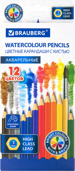 Изображение товара Набор акварельных карандашей Brauberg 181848 (12цв)