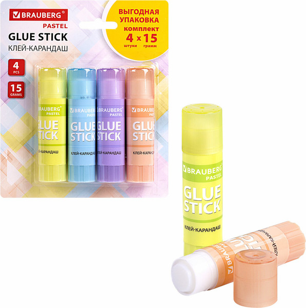 Изображение товара Клей-карандаш Brauberg Pastel / 271250 (4шт)