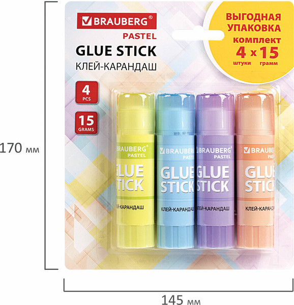 Изображение товара Клей-карандаш Brauberg Pastel / 271250 (4шт)