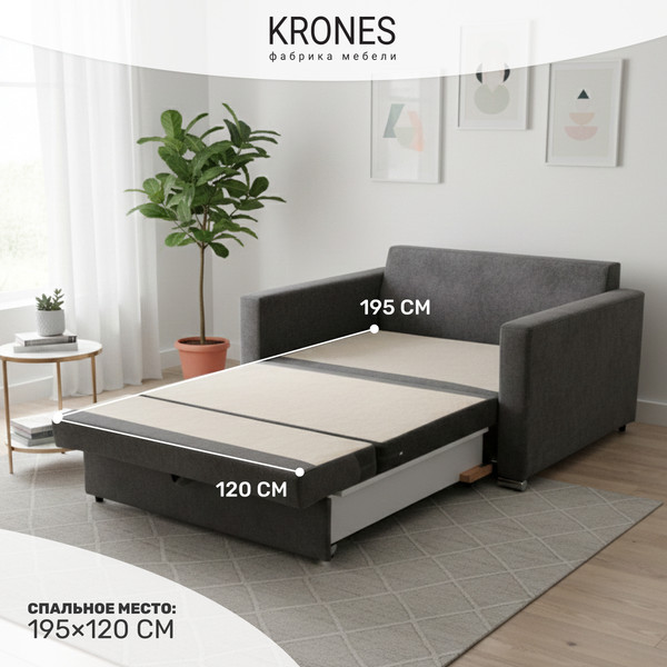 Изображение товара Диван KRONES Афродита выкатная 195x120 (велюр графит)