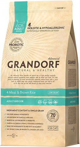 Изображение товара Сухой корм для кошек Grandorf Cat 4 Meat Probiotic Indoor (2кг)