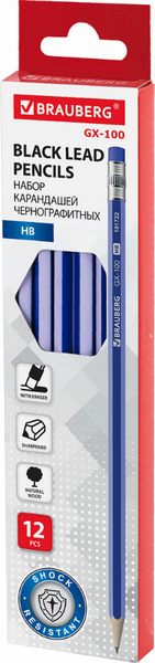 Изображение товара Набор простых карандашей Brauberg GX-100 / 181722 (12шт)