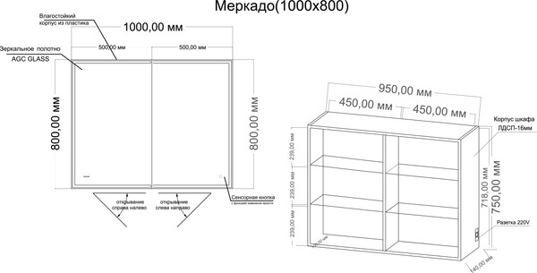 Изображение товара Шкаф с зеркалом для ванной Grossman Меркадо-100 / 201002