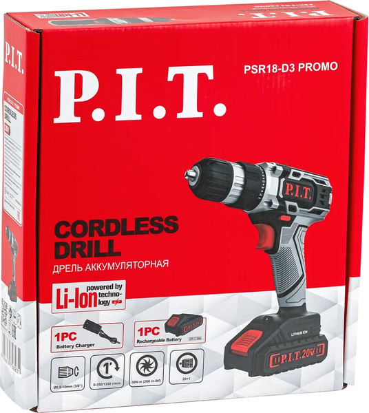Изображение товара Аккумуляторная дрель-шуруповерт P.I.T PSR 18-D3 Promo