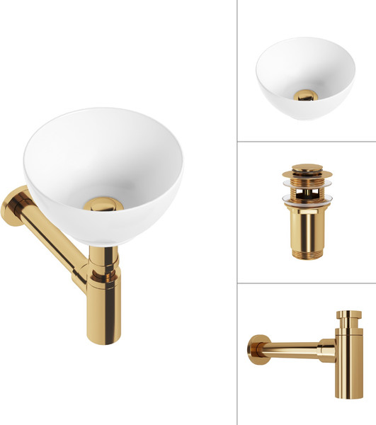 Изображение товара Умывальник Lauter 21601E + клапан 21190G + сифон 21635G (золото)