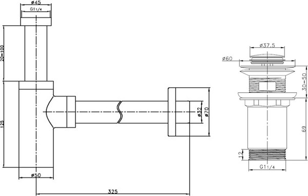 Изображение товара Умывальник Lauter 21601E + клапан 21190CH + сифон 21635CH (хром)