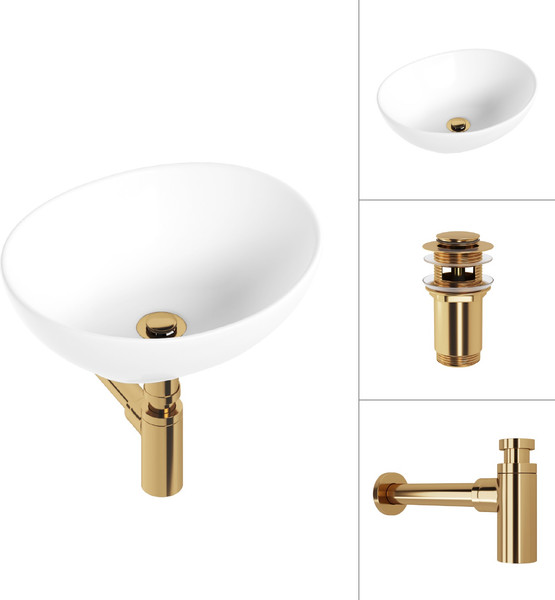 Изображение товара Умывальник Lauter 21652 + клапан 21190G + сифон 21635G (золото)