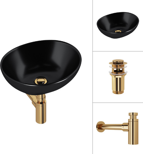 Изображение товара Умывальник Lauter 21652-A + клапан 21190G + сифон 21635G (золото)