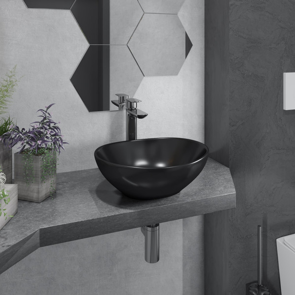 Изображение товара Умывальник Lauter 21652-A + клапан 21190B + сифон 21635B (черный матовый)