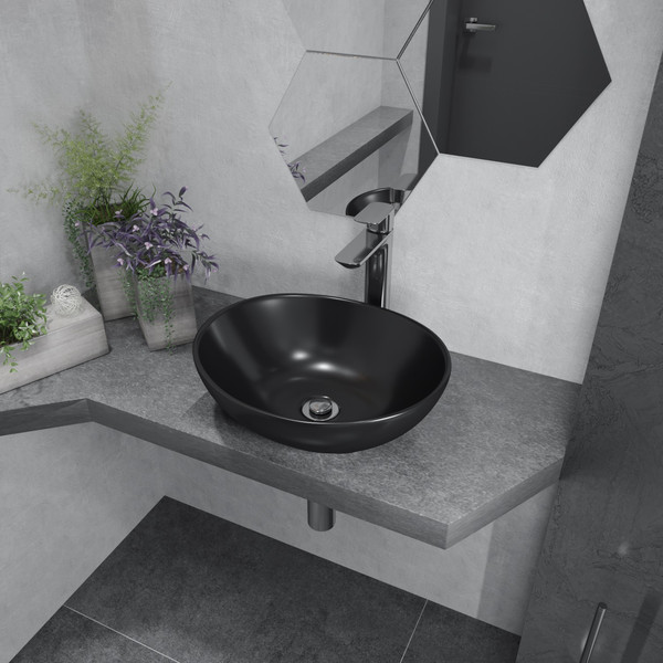 Изображение товара Умывальник Lauter 21652-A + клапан 21190B + сифон 21635B (черный матовый)