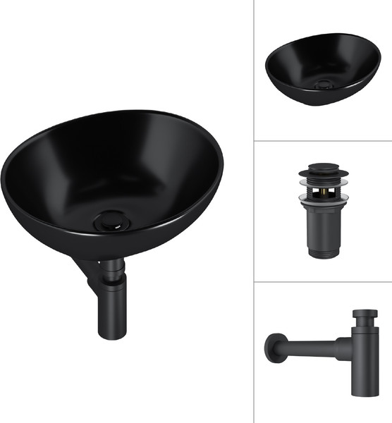 Изображение товара Умывальник Lauter 21652-A + клапан 21190B + сифон 21635B (черный матовый)