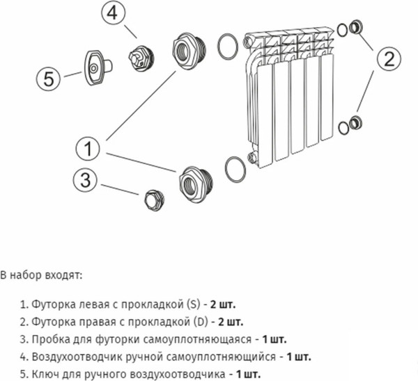 Изображение товара Монтажный комплект для радиатора STI 1"x1/2" в блистере / 00000004353
