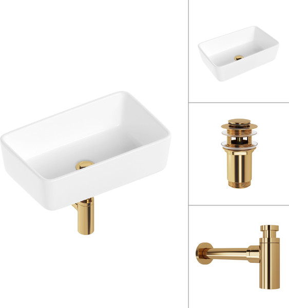 Изображение товара Умывальник Lauter 21674A + клапан 21190G + сифон 21635G (золото)