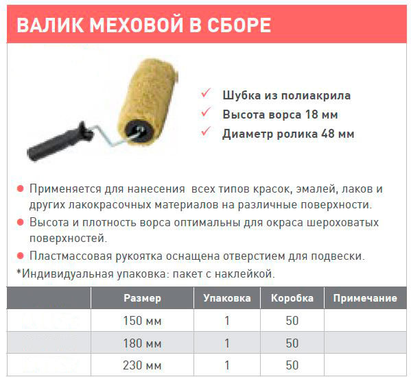 Изображение товара Валик малярный Korvus Меховой фасадный 18/180/48мм (полиакрил)