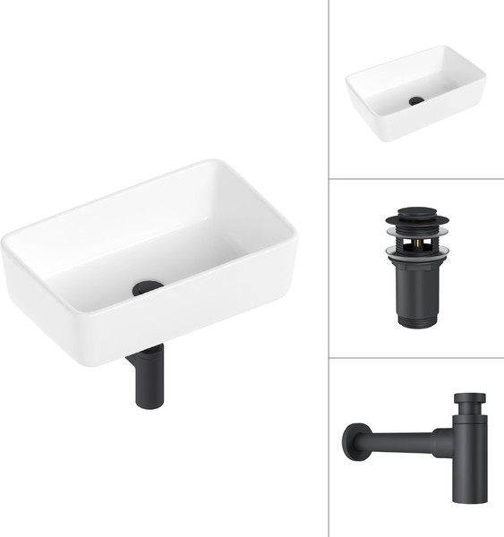 Изображение товара Умывальник Lauter 21674A + клапан 21190B + сифон 21635B (черный матовый)